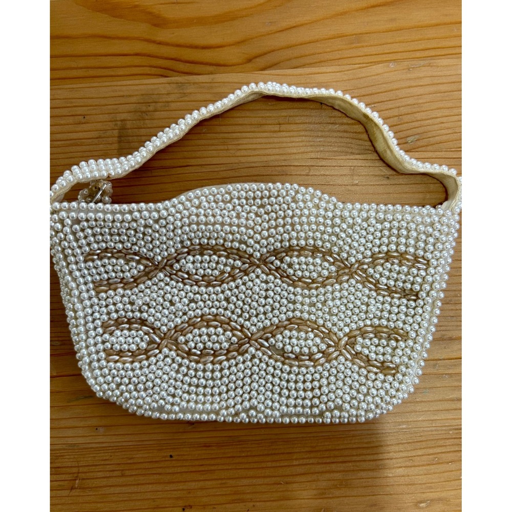 La Regale Vintage Bead Faux Pearl Evening Bag Clutch Ivory Bridal Prom Wedding